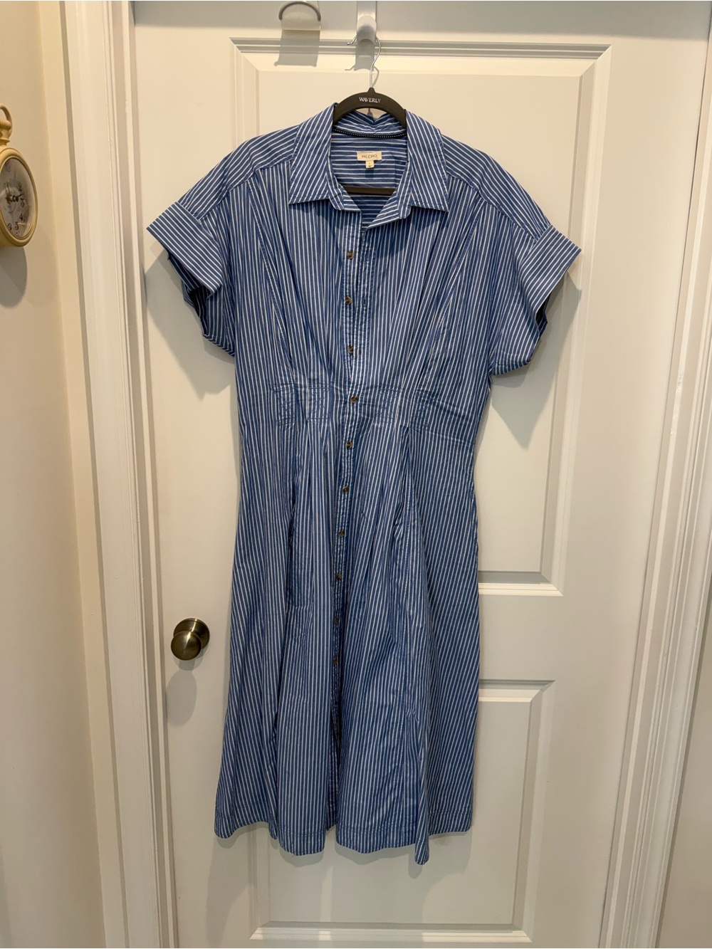 Anthropologie Blue and White Striped Midi Shirt Dress - Picture 3 of 5